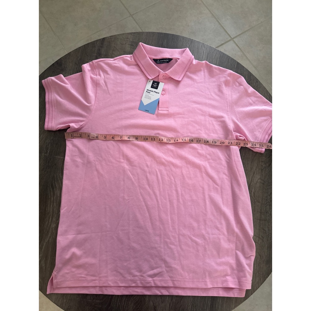 Members Mark Mens Stretch Pique Polo Shirt Pink Short Sleeve Classic Fit Large
